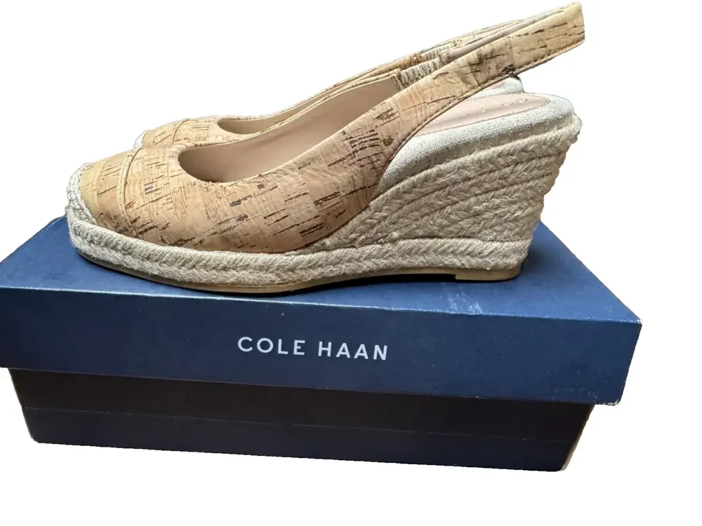 Cole Haan Shoes Womens Size 5.5 Cork Espadrille Wedge Slingback Sandals W28124